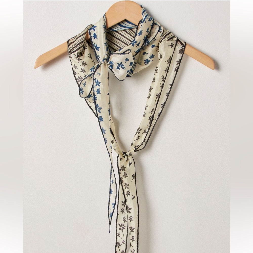 Free People Blue and Cream Floral Scarf - Picture 3 of 3